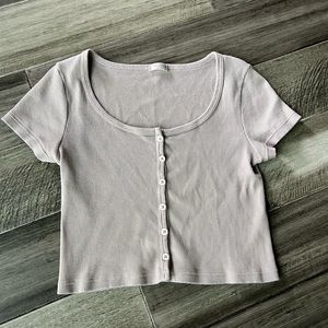 John Galt Muted Purple Lavendar Button Down Crop Top